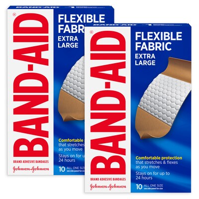 Band-Aid Flexible Fabric Extra Large Adhesive Bandages, 1.75" x 4", 10/Box (111834100)