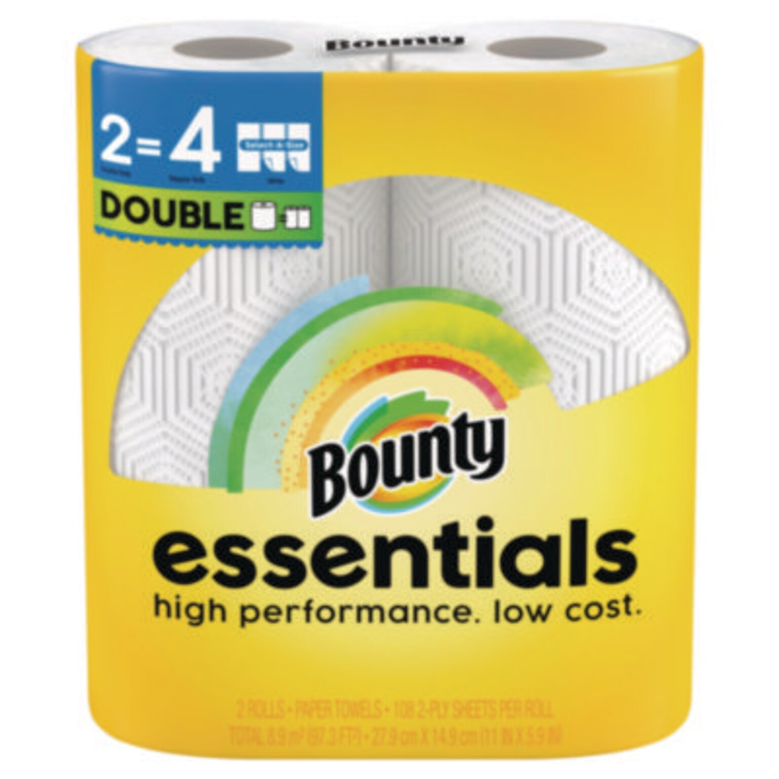 Bounty® Essentials Select-A-Size Paper Towels, 2-Ply, White, 108 Sheets/Roll, 2/Pack, 8 Packs/Carton (PGC14019)