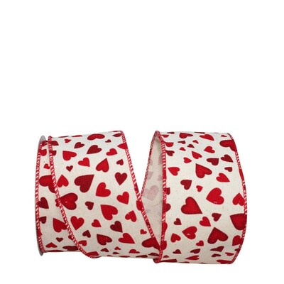 JAM Paper Hearts Tossed Ribbon, Natural/Red (52640340688)