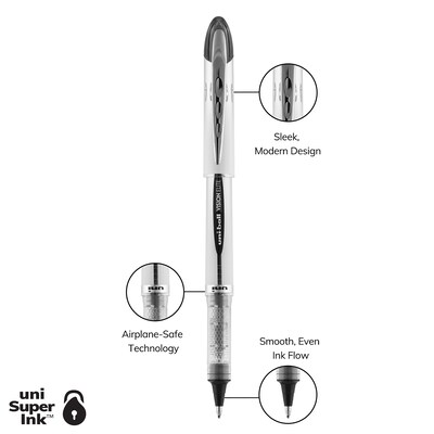 uni-ball Vision Elite Rollerball Pen, Bold Point, 0.8mm, Black Ink, 4/Pack (67180)