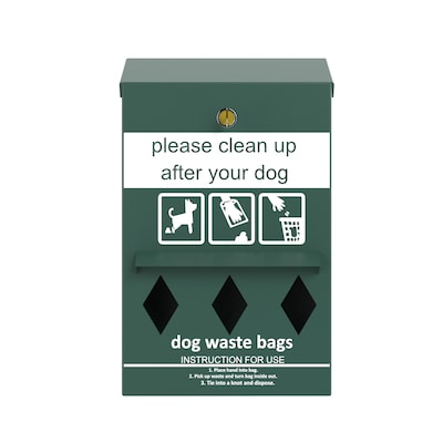 Furloo Wall-Mounted Pet Waste Roll Bag Dispenser, 800 Bag Capacity, Green (FLO13R-D-G)