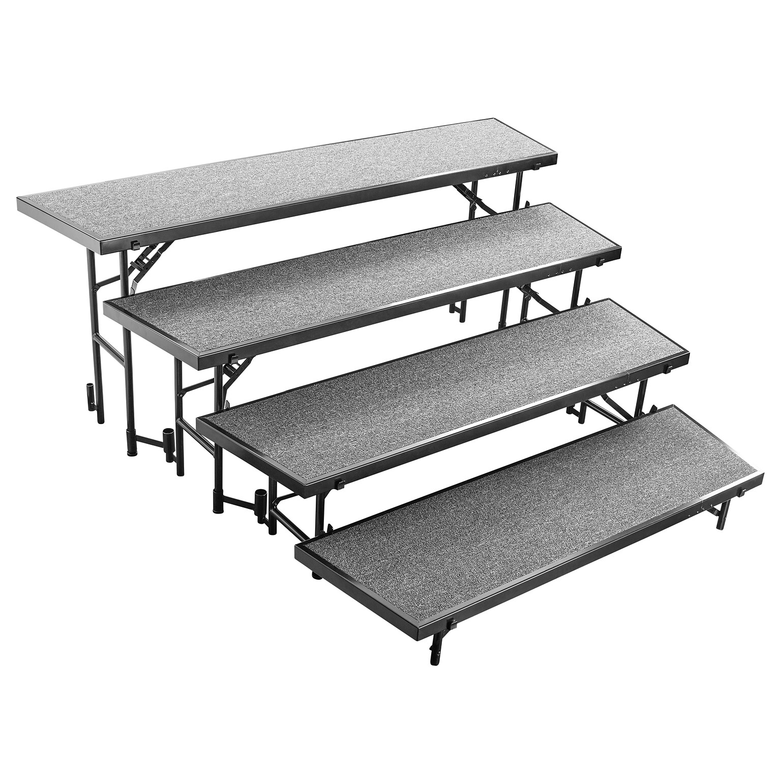 NPS 4-Level Tapered Standing Choral Riser, 72W x 60”-78”L x 32H, Grey Carpet (RT4LC02)