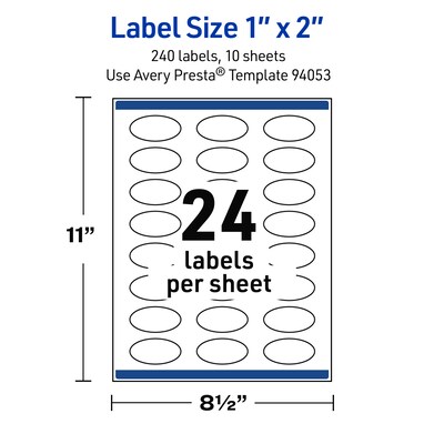 Avery Oval Laser Multipurpose Labels, 1" x 2", White, 240/Pack (19479399180)