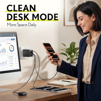 Overtime D36 4-in-1 USB-A/USB-C Wall Charger with USB-C/Lightning Cable, Black (OCAH36CCBK)