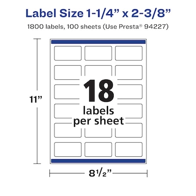 Avery Laser/Inkjet Rectangle Waterproof Multipurpose Labels, 2.375"  x 1.25", White, 1800/Box (94227)