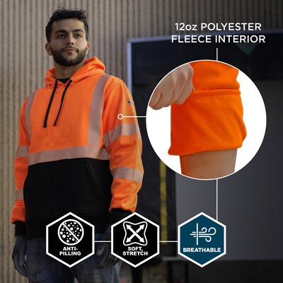Ergodyne GloWear 8317BK High Visibility Long Sleeve Black Bottom Hooded Sweatshirt, ANSI Type R, Class 3, Orange, Large (22984)