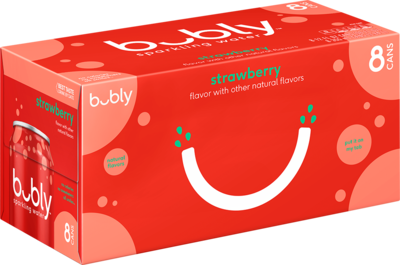 Bubly Strawberry Flavor Sparkling Seltzer Water, 12 fl. oz., 8 Cans/Pack, 3 Packs/Carton (17142)