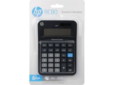 HP BC80 8-Digit Battery/Solar Powered Basic Calculator, Black/Gray (91073B)