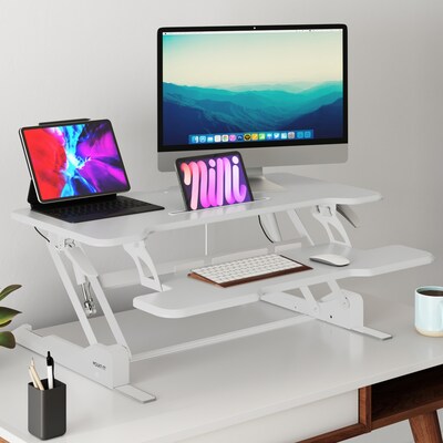 Mount-It! 38W Manual Rectangular Adjustable Standing Desk Converter, White (MI-15005)