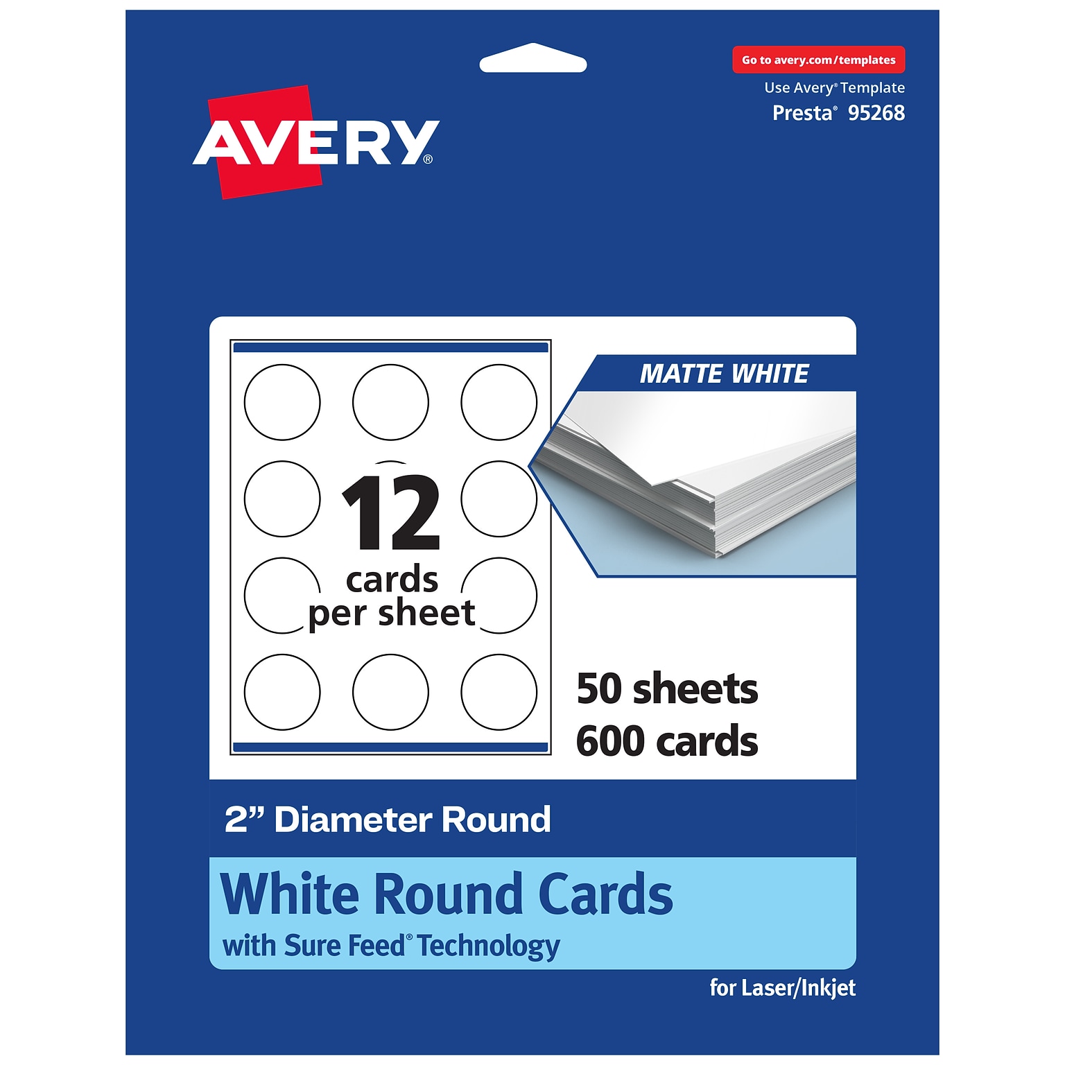 Avery Integrated Cards, 2 Dia., Matte White, 600/Box (95268)