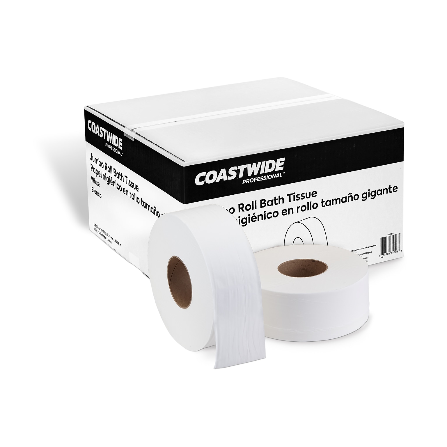 Coastwide Professional Jumbo Toilet Paper, Heavy 1-ply, White, 1000 ft./Roll, 12 Rolls/Carton (CW26215)