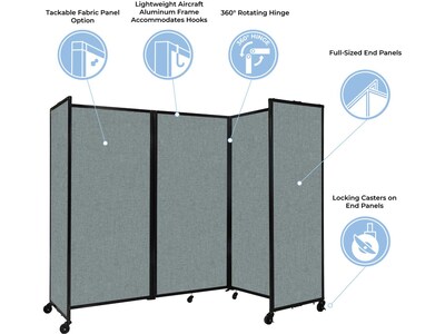 Versare The Room Divider 360 Freestanding Folding Portable Partition, 82H x 234W, Ocean Fabric (11