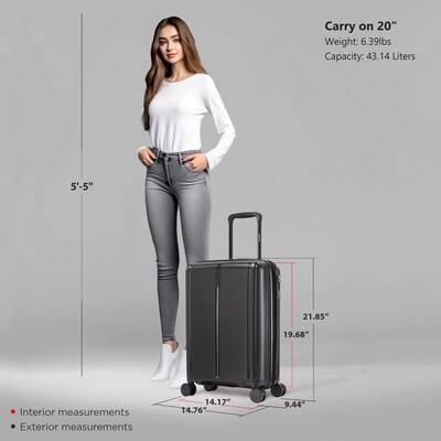 DUKAP Airley 21.85" Hardside Suitcase, 4-Wheeled Spinner, TSA Checkpoint Friendly, Black (DKAIR00S-BLK)