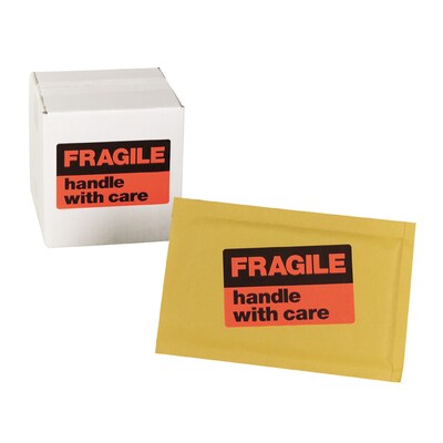 Avery "Fragile Handle with Care" Shipping Labels, Black/Neon Red, 3"H x 5"W, 40/Pk