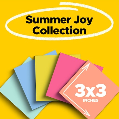 Post-it Super Sticky Notes, 3 x 3, Summer Joy Collection, 90 Sheets/Pad, 5 Pads/Pack (654-5SSJOY)