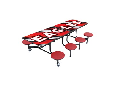 AmTab Rectangular Mobile Cafeteria Table w/ 8 Stools, 30" x 97", Assorted Colors (MST88)