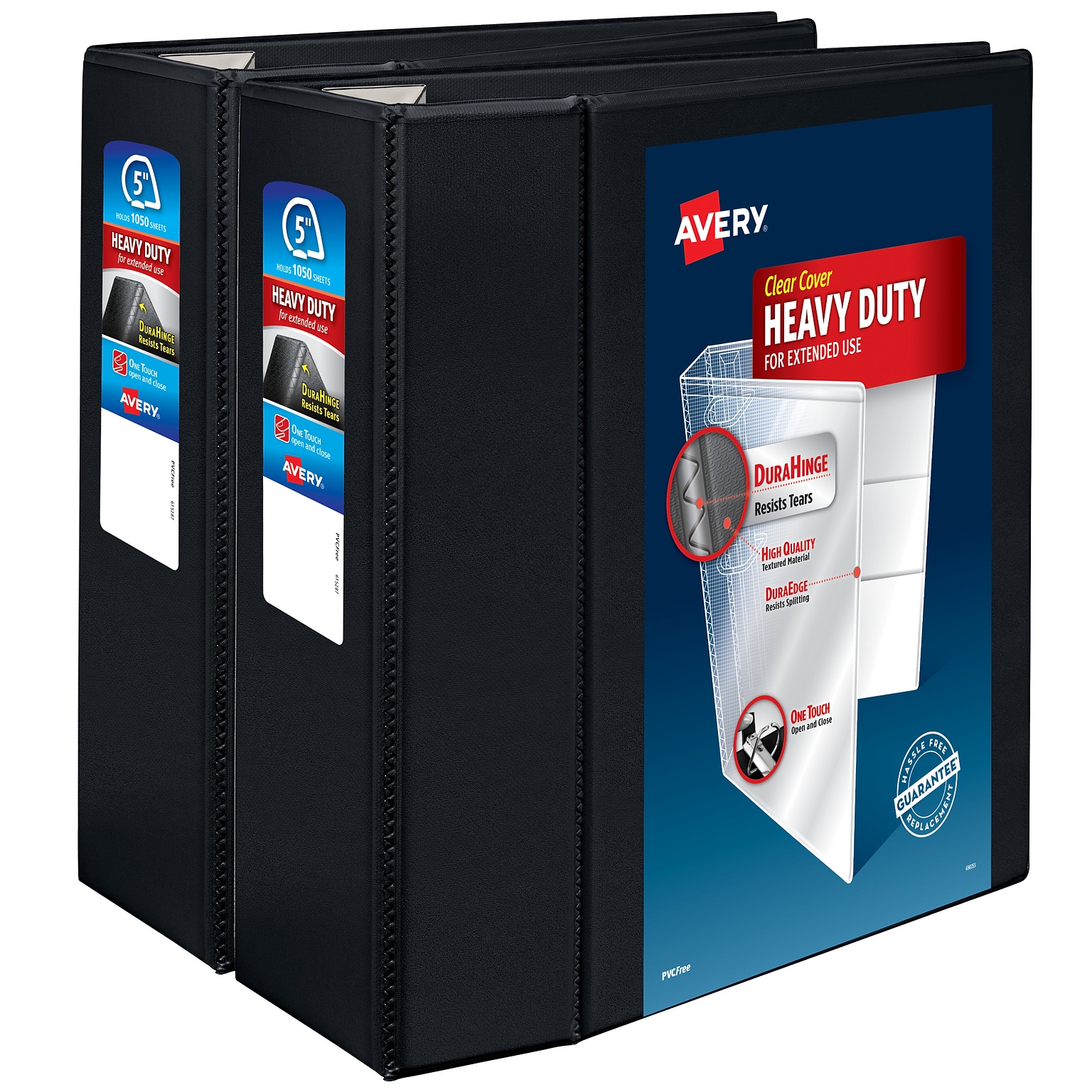 Avery Heavy Duty 5 3-Ring View Binders, One Touch EZD Ring, Black 2/Pack (79606)