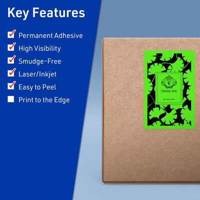 Avery Laser/Inkjet Multipurpose Rectangle Labels, 5.5 x 8.5, Neon Green, 40/Pack (94229)