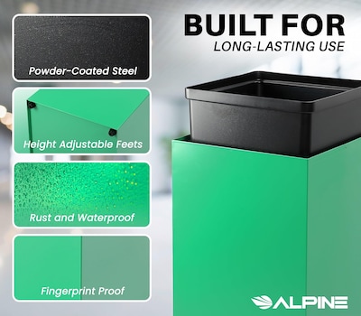 Alpine Steel Recycling, Compost, and Trash Can Set with Square and Mixed Lid, 29 Gallon, Multicolor, 3/Pack (ALP4450-BLK-KIT27)