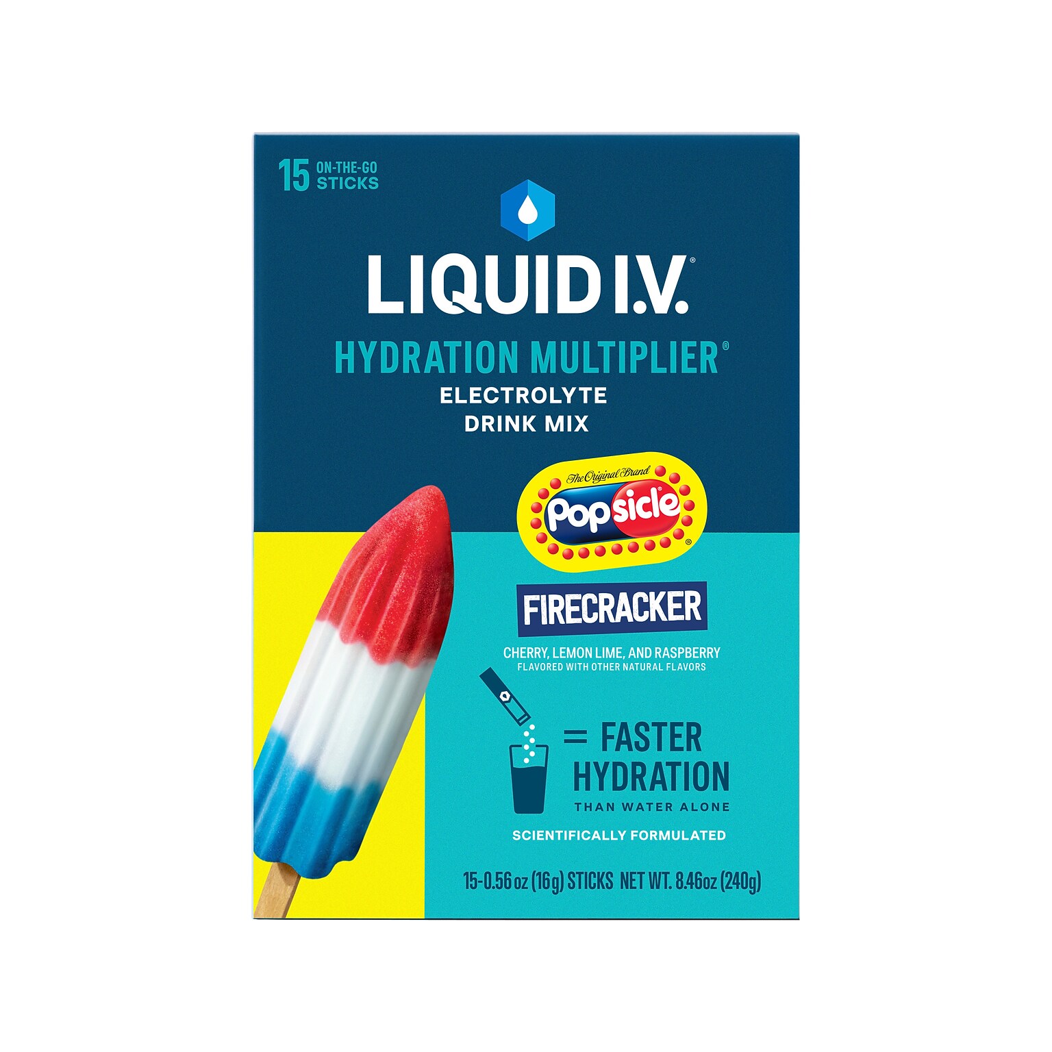LIQUID I.V. Hydration Multiplier Popsicle Firecracker Electrolyte Drink Mix, 0.56 oz., 15 Sticks/Pack (LVM-1521)