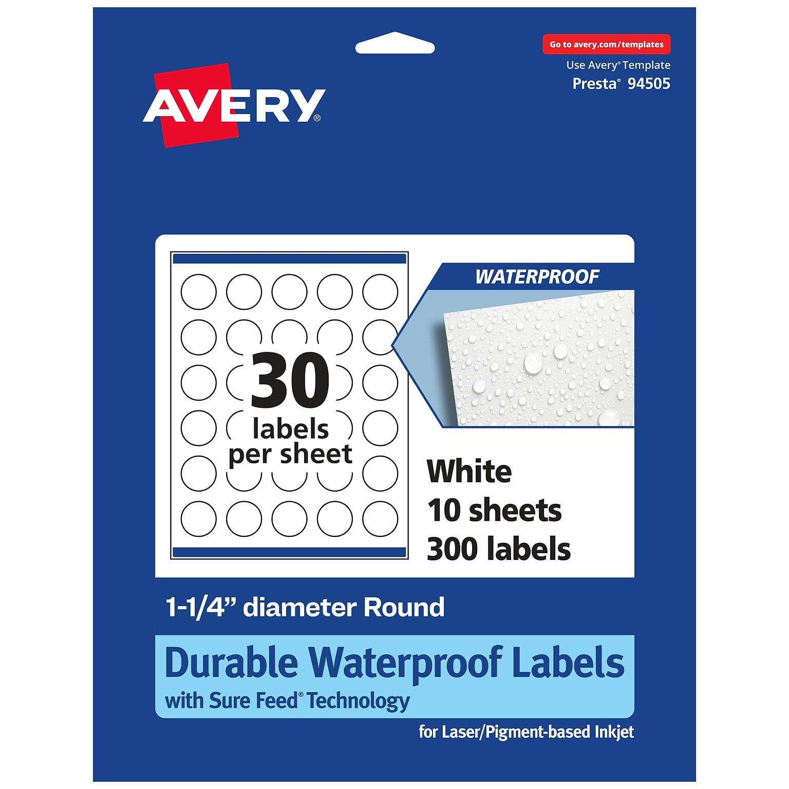 Avery Laser/Inkjet Round Multipurpose Labels, 1.25 Dia., 300 Labels/Pack  (94505)