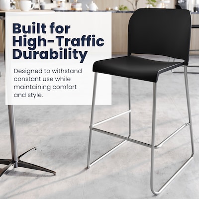 Flash Furniture Hercules Kenai Classic Plastic Stacking Full Back Bar Stool, Black (RUT239AHBSBKCR)
