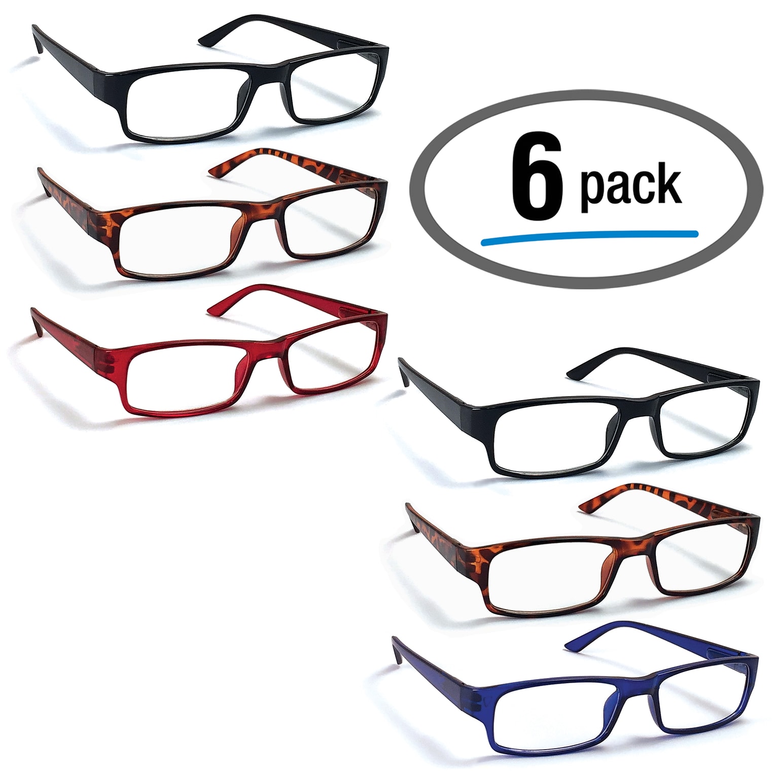 Boost Eyewear Reading Glasses, +2.5 Rectangular Frames Assorted Colors (27250)