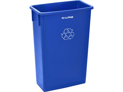 Alpine Industries Polypropylene Recycling Bin and Dolly, 23 Gallon, Blue (ALP477-R-BLU-PKD)