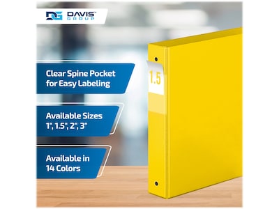 Davis Group Premium Economy 1 1/2" 3-Ring Non-View Binders, Yellow, 6/Pack (2312-05-06)