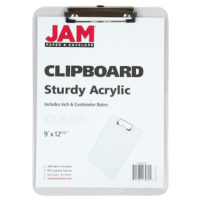 JAM Paper Plastic Clipboard, Letter Size, Clear, 12/Pack (340928126A)