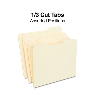 Staples 30% Recycled Reinforced File Folders, 1/3-Cut Tab, Letter Size, Manila, 100/Box (ST56682-CC)