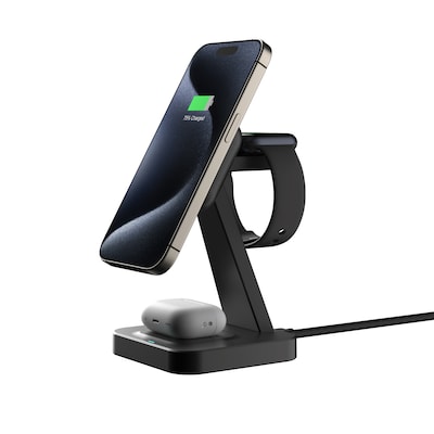LAX White Vertical MagSafe 3in1 Charging Stand, Black (MG3IN1STB)