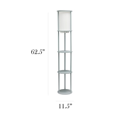 Simple Designs Etagere Organizer Storage 62.5" Floor Lamp with 2 USB Charging Ports and 1 Charging Outlet, Gray (LF2010-GRY)