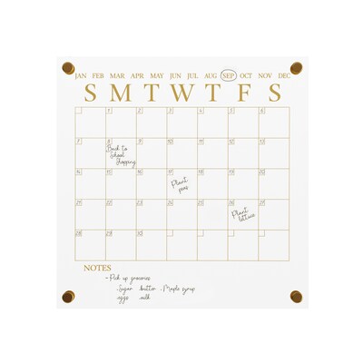 Martha Stewart Grayson Acrylic Gold Print Dry Erase Wall Calendar, 14" x 14" (BRAC3636GDCGD)