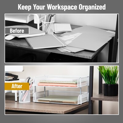 Mind Reader Metal Side Loading Stackable Letter Tray, White (ESTACK2-WHT)