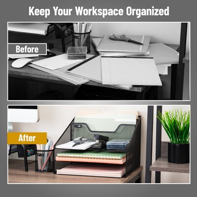 Mind Reader 5-Compartment Metal Desk File Organizer, Black, 2/Pack (2MESHBOX5-BLK)