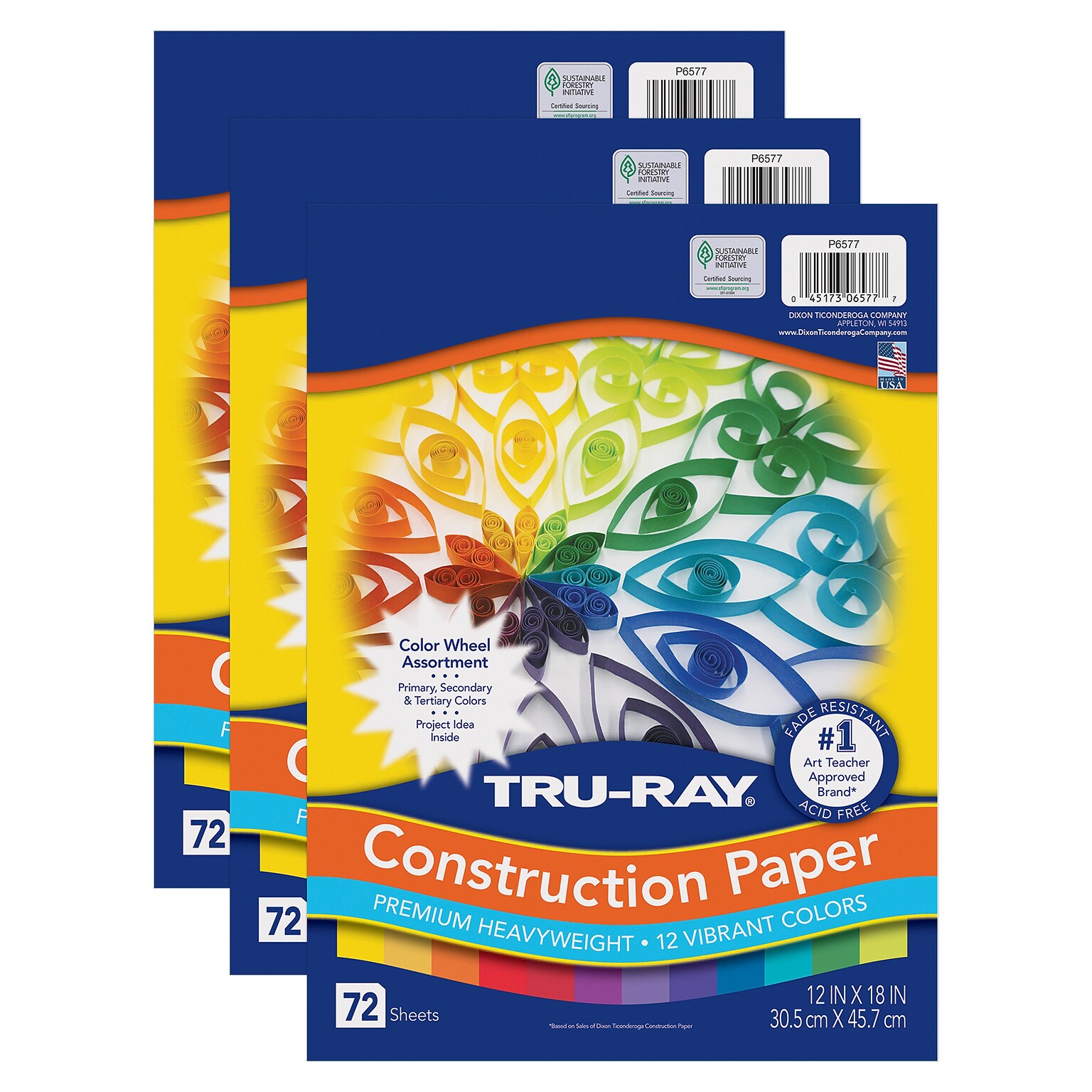 Tru-Ray Color Wheel 12 x 18 Construction Paper, Assorted Colors, 72 Sheets/Pack, 3 Packs/Bundle (PAC6577-3)