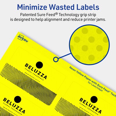 Avery Laser/Inkjet Rectangle Multipurpose Labels, 2" x 3.5", Neon Yellow, 80/Pack (94238)