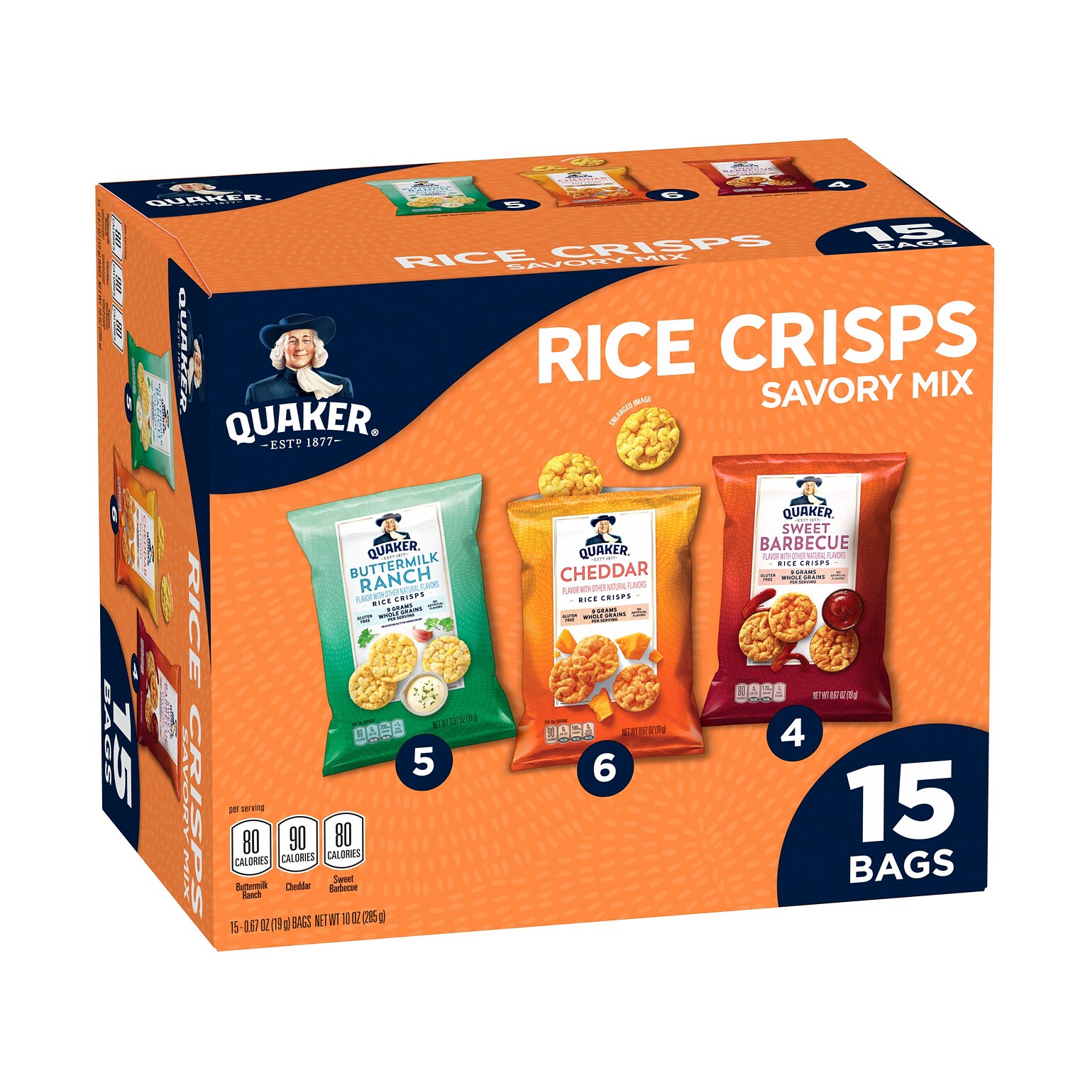 Quaker Gluten Free Savory Mix Rice Crisps, 10 oz., 15 Bags/Box (57841)