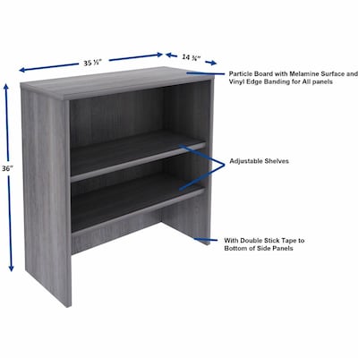 Lorell Essentials 36" 2-Shelf Stack-on Bookcase with Adjustable-Shelves, Weathered Charcoal Laminate (LLR69628)