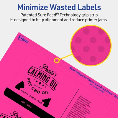 Avery Laser/Inkjet Rectangle Multipurpose Labels, 3" x 6", Neon Magenta, 240/Box (94249)