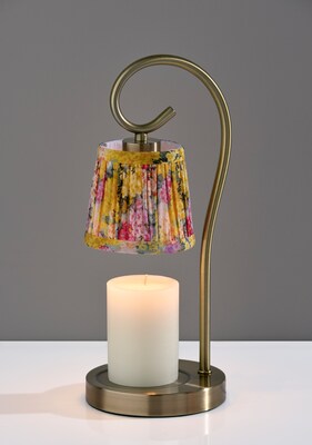Simplee Adesso Perry Candlewarmer 14.5" Halogen Table Lamp, Antique Brass/Yellow/Pink Floral (SL1194-21)