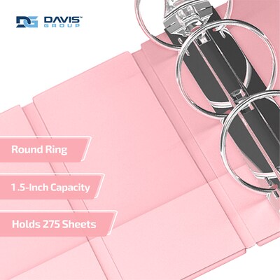 Davis Group, 1.5", 8.5" x 11", Round Ring View Binder, Pastel Color, Blush, 6/Pack (7412-11-06)
