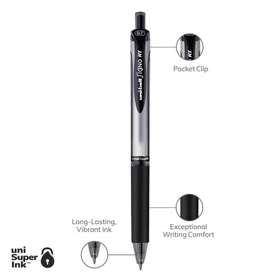 uni-ball Signo RT Gel Pens, Medium Point, 0.7mm, Black Ink, Dozen (65940)