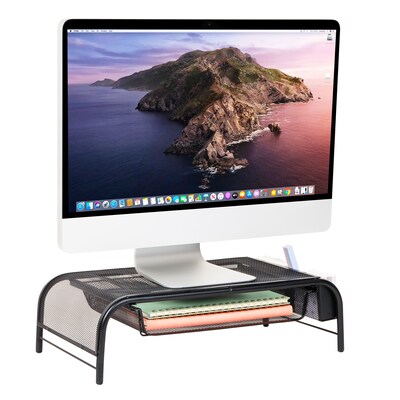 Mind Reader Monitor Stand with Paper Tray, Metal, Black (MESHMONSTA-BLK)