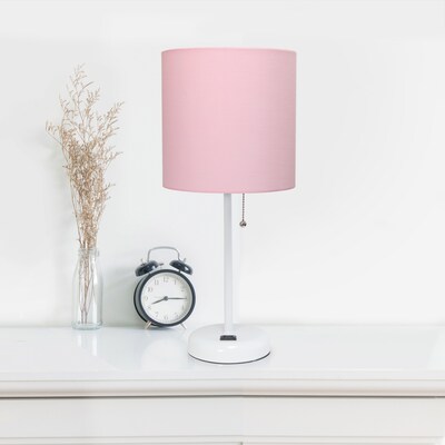 Simple Designs 19.5" LED Table Lamp, White/Light Pink Shade (LT2024-POW-CCLB)