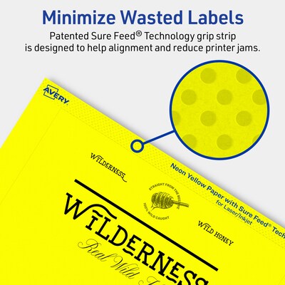 Avery Laser/Inkjet Multipurpose Rectangle Labels, 5" x 7", Neon Yellow, 40/Pack (94258)