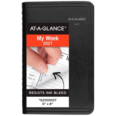 2027 AT-A-GLANCE DayMinder 5 x 8 Weekly Appointment Book, Faux Leather Cover, Black (G210-00-27)