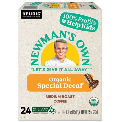 Newman's Own Organics Special Decaf Coffee, Medium Roast, 0.31 oz. Keurig® K-Cup® Pods, 24/Box (4051)