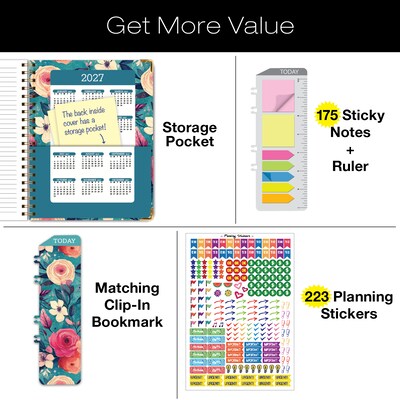 2026-2027 Excello Brands 8.5" x 11" Academic Weekly & Monthly Planner, Paperboard Cover, Teal Floral (FSHN-AY26-8511-17)